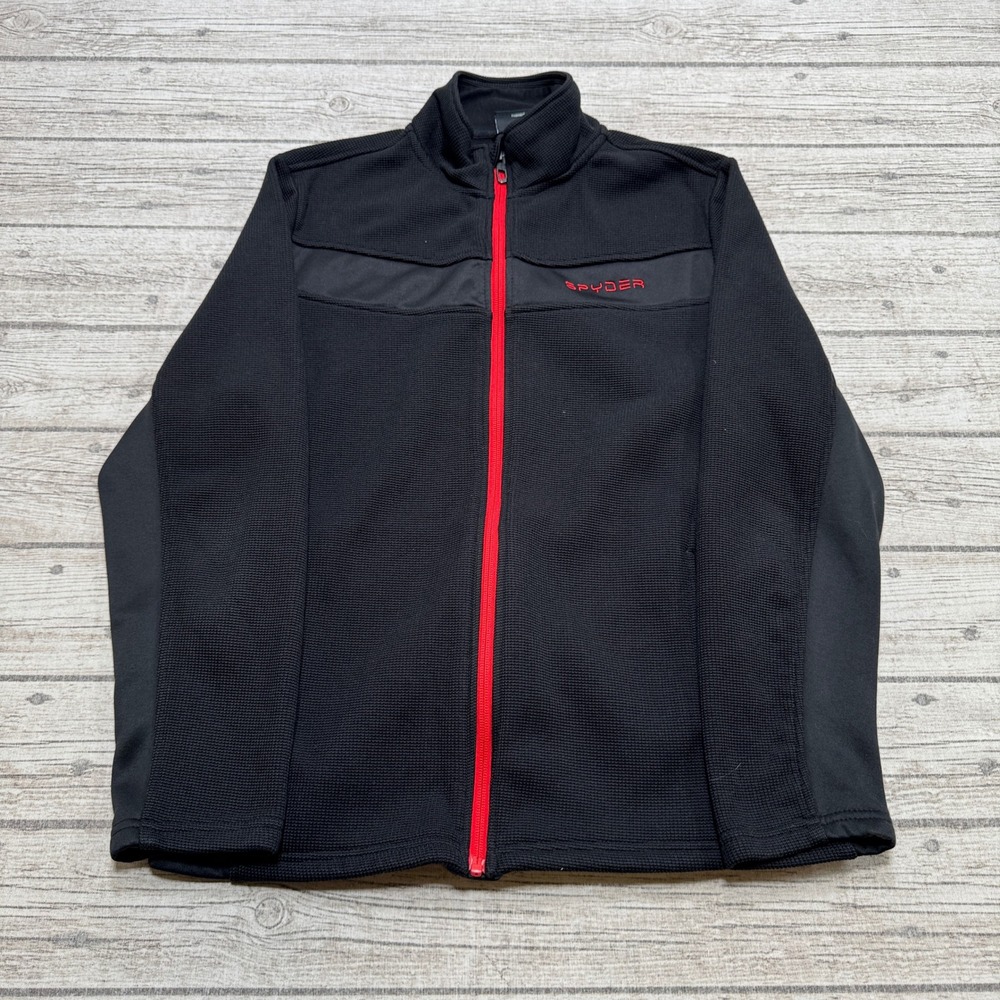 Spyder Jacket Youth 2XL Black Mockneck Fleece Waffle Knit Athletic Sportsweear